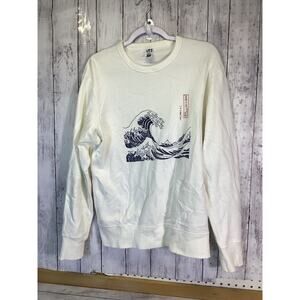 Uniqlo UT Hokusai Blue "The Great Wave" Graphic Sweatshirt - White - Men's M